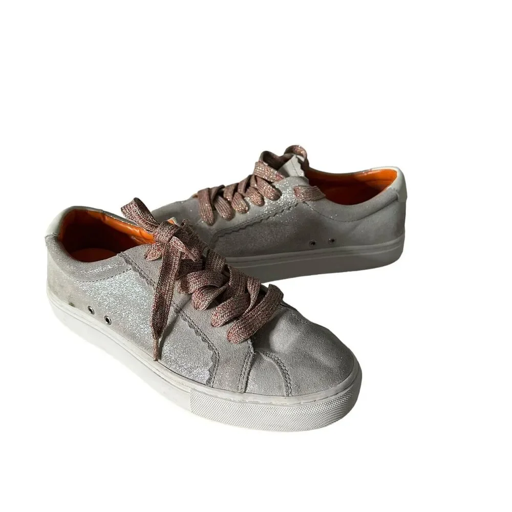 ZARA Women Metallic Glitter Silver Lace Up Fashion Sneakers Size EU 39 US 8‎
